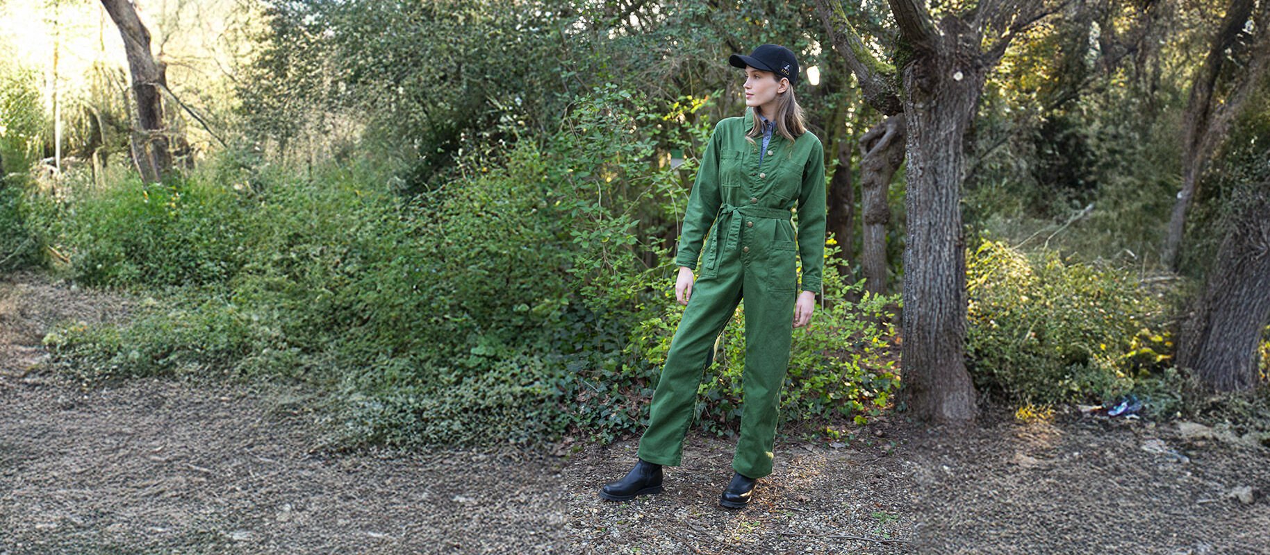 combinaison en gabardine de coton vert